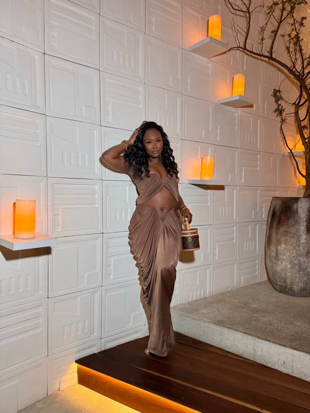 Brown Ruched Cutout Two Piece Set